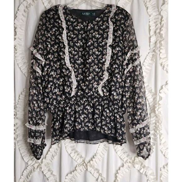 Lauren Ralph Lauren Black and White Floral Blouse - Picture 2 of 7